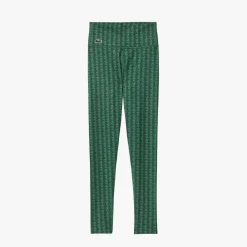 Lacoste Sport Monogram Print Sport Leggings in Green