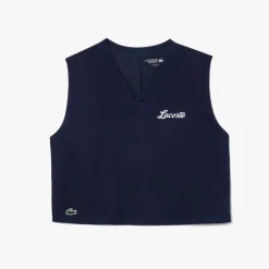 Lacoste Sport Ultra Dry Cotton Sport Crop Top in Blue
