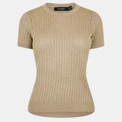 Lauren by Ralph Lauren Rib Knit Short Sleeve Jumper in Gold