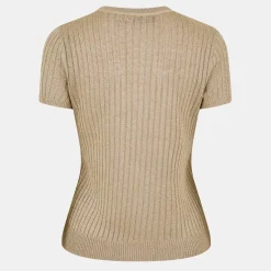 Lauren by Ralph Lauren Rib Knit Short Sleeve Jumper in Gold
