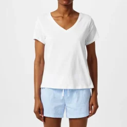 Lauren by Ralph Lauren V Neck T-Shirt in White