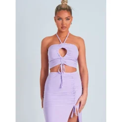 Missy Empire Cut Out Halter Neck Slinky Top in Purple