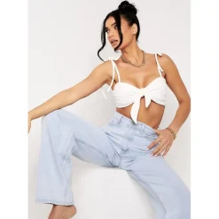 Missy Empire Front Strappy Crop Top in White