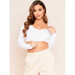 Missy Empire Jersey V Plunge Crop Top in White