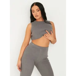 Missy Empire Sleeveless Crop Top in Grey