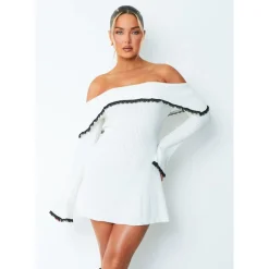 Missy Empire Trim Fold Over Mini Dress in White