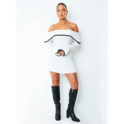 Missy Empire Trim Fold Over Mini Dress in White