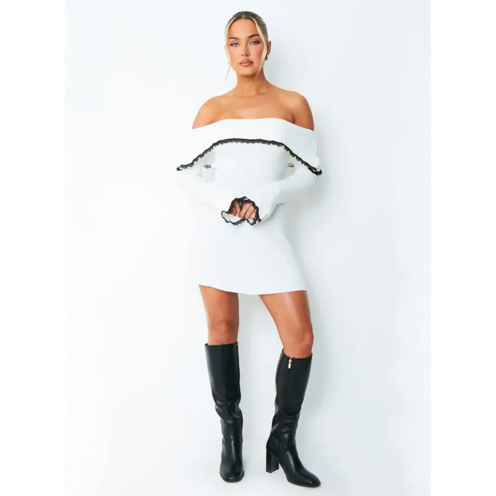 Missy Empire Trim Fold Over Mini Dress in White
