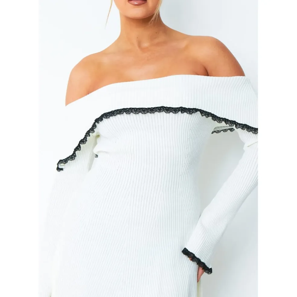 Missy Empire Trim Fold Over Mini Dress in White