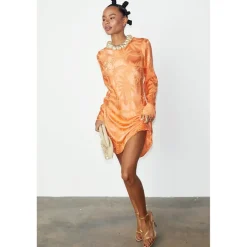 Never Fully Dressed Soho Crew Neck Mini Slip Dress in Orange