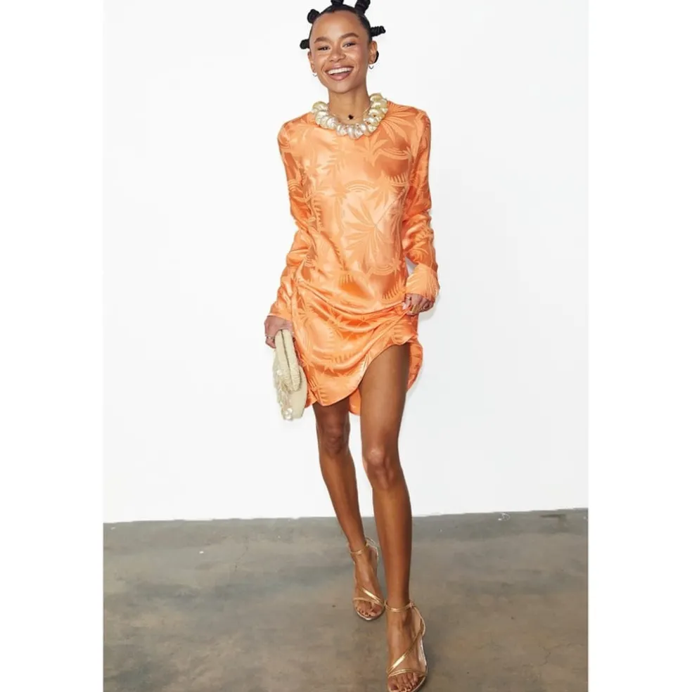 Never Fully Dressed Soho Crew Neck Mini Slip Dress in Orange