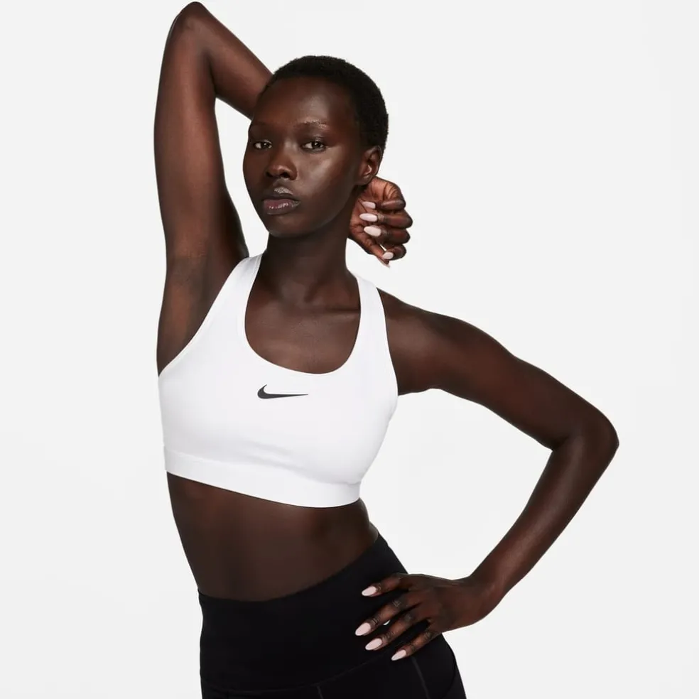 Nike Womens Swoosh Medium Support 1 Piece Pad Sports Bra in White