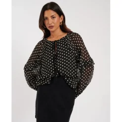 Nobodys Child Marlow Ruffle Sleeve Relaxed Fit Blouse in Black