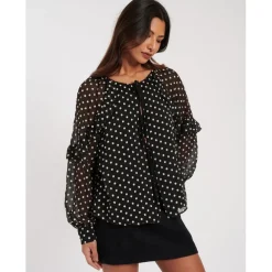 Nobodys Child Marlow Ruffle Sleeve Relaxed Fit Blouse in Black