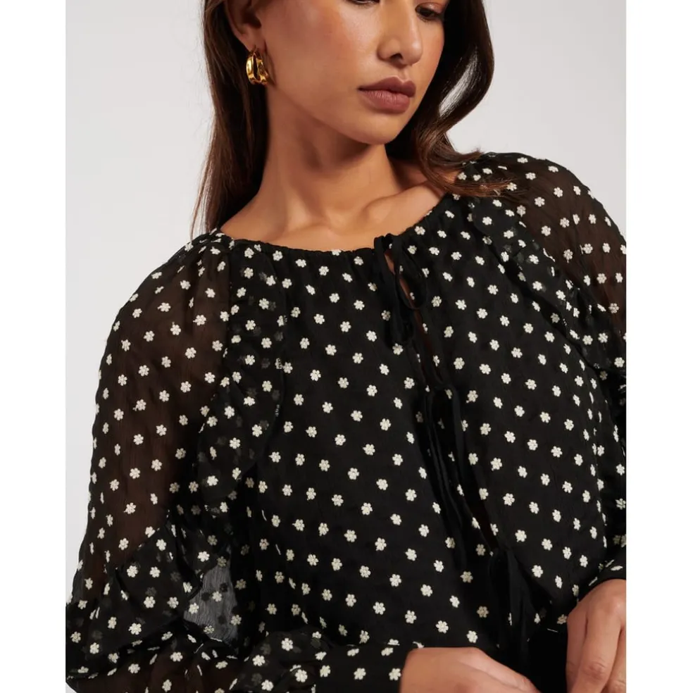 Nobodys Child Marlow Ruffle Sleeve Relaxed Fit Blouse in Black