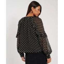 Nobodys Child Marlow Ruffle Sleeve Relaxed Fit Blouse in Black