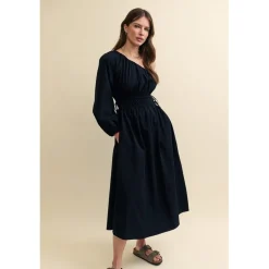 Nobodys Child On Shoulder One Shoulder Midi Bodycon Dress in Black