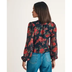 Nobodys Child Plunging Neck Relaxed Fit Blouse in Brown