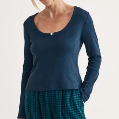 Nobodys Child Pointelle Long Sleeve Pyjama Top in Blue