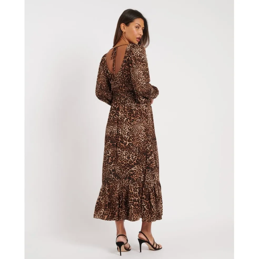 Nobodys Child Samntha V-Neck Midi A-Line Dress in Multi