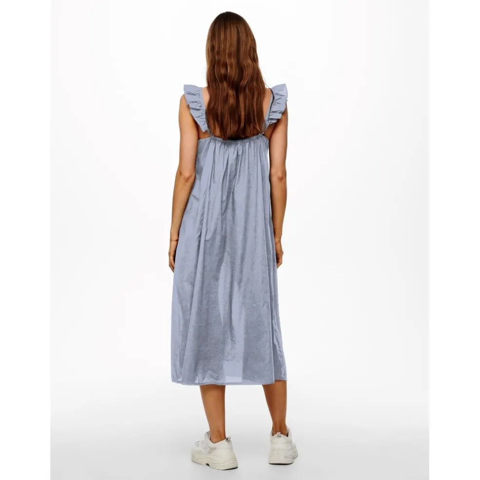 Only Allie V-Neck Midi A-Line Dress in Blue