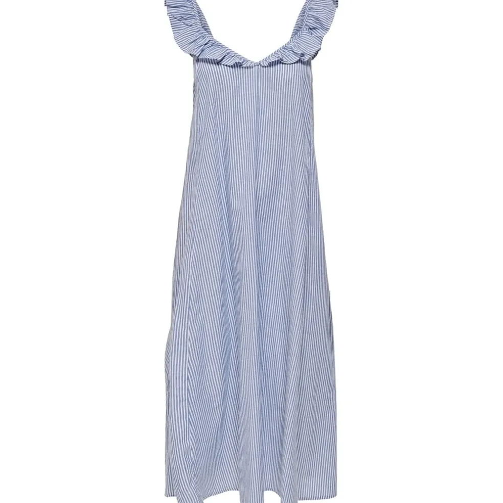Only Allie V-Neck Midi A-Line Dress in Blue
