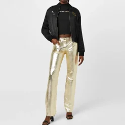 Palm Angels Laminated Leather Trousers in Gold