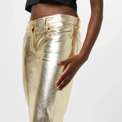 Palm Angels Laminated Leather Trousers in Gold