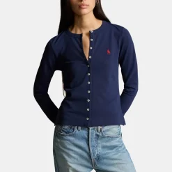 Polo Ralph Lauren Stretch Cotton Crewneck Cardigan in Blue