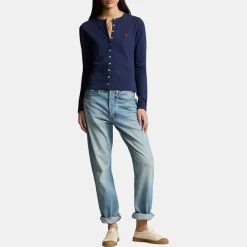 Polo Ralph Lauren Stretch Cotton Crewneck Cardigan in Blue
