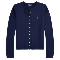 Polo Ralph Lauren Stretch Cotton Crewneck Cardigan in Blue