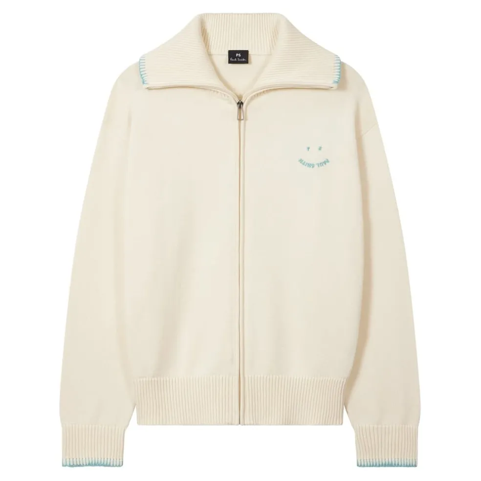 PS Paul Smith Zip Neck Relaxed Fit Sweater in White