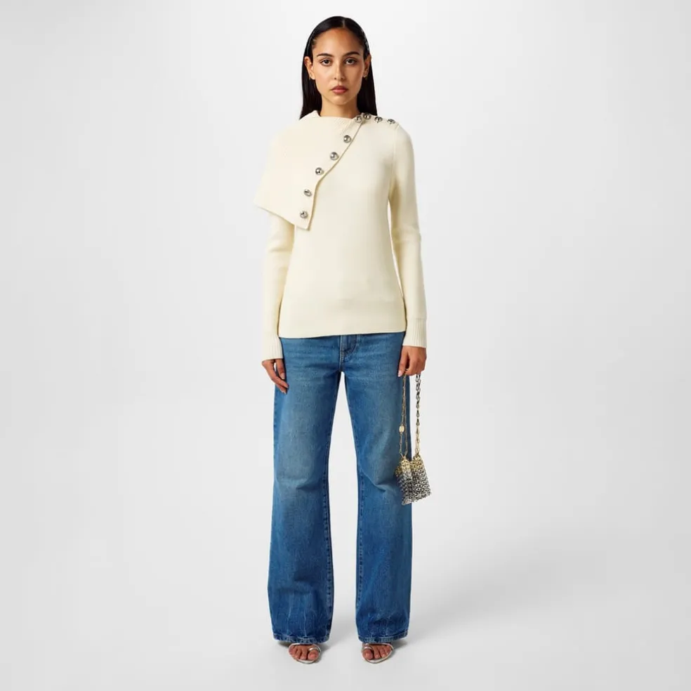 Rabanne Asymmetric Regular Fit Sweater in White