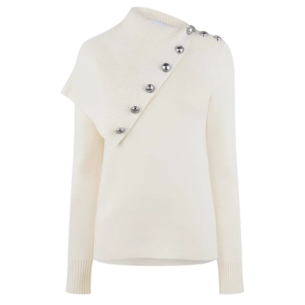 Rabanne Asymmetric Regular Fit Sweater in White