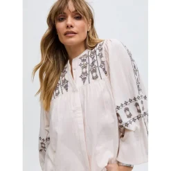Raffya Embroidered Ballon Sleeve Shirt In Cream in Neutral