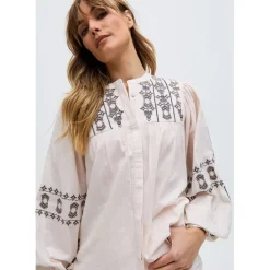 Raffya Embroidered Ballon Sleeve Shirt In Cream in Neutral