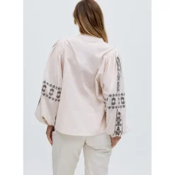 Raffya Embroidered Ballon Sleeve Shirt In Cream in Neutral