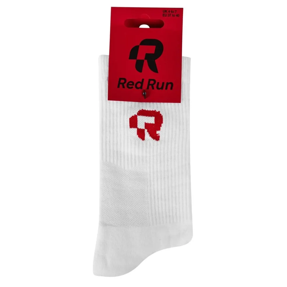Red Run R Logo Crew Socks in White