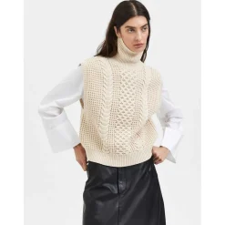 Selected Femme Turtleneck Sleeveless Relaxed Fit Sweater in Beige