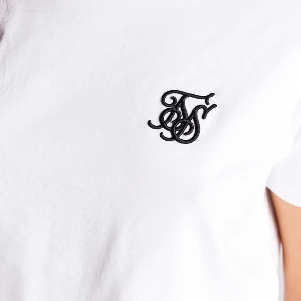 SikSilk Core Cropped Crew Neck T-Shirt in White