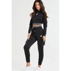 SikSilk Cropped Cargo Hoodie in Black