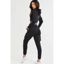 SikSilk Cropped Cargo Hoodie in Black