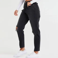 SikSilk Relaxed Fit Mom Jeans in Black
