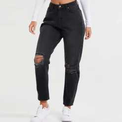 SikSilk Relaxed Fit Mom Jeans in Black