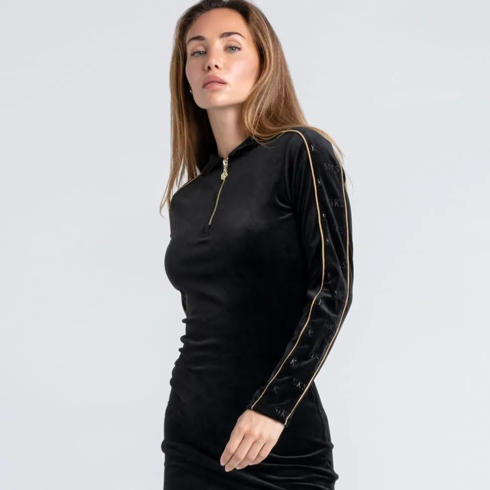 SikSilk Zip Neck Mini Bodycon Dress in Black