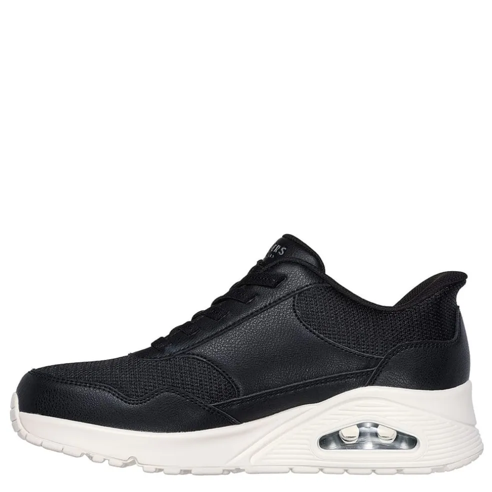 Skechers Womens Duraleather And Mesh Slip Ins Fashion Low Top Trainers in Black