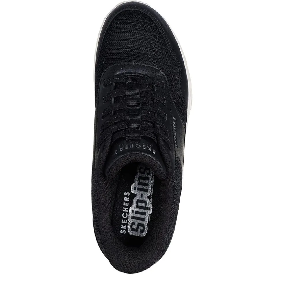 Skechers Womens Duraleather And Mesh Slip Ins Fashion Low Top Trainers in Black