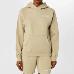 Sporty and Rich Hooded Relaxed Fit Sweatshirt in Beige