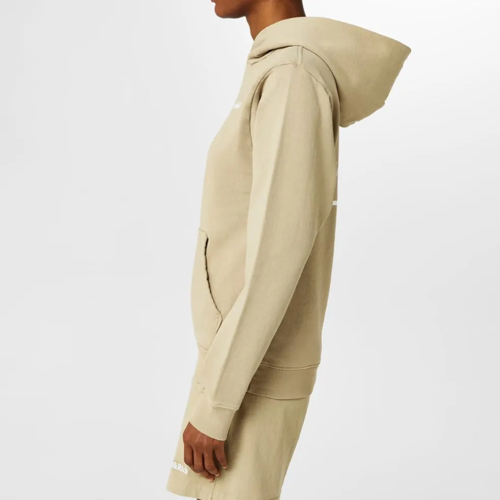 Sporty and Rich Hooded Relaxed Fit Sweatshirt in Beige