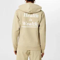 Sporty and Rich Hooded Relaxed Fit Sweatshirt in Beige